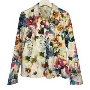 Coldwater Creek Floral Blazer Jacket PL Cotton/Spandex Vibrant Artsy